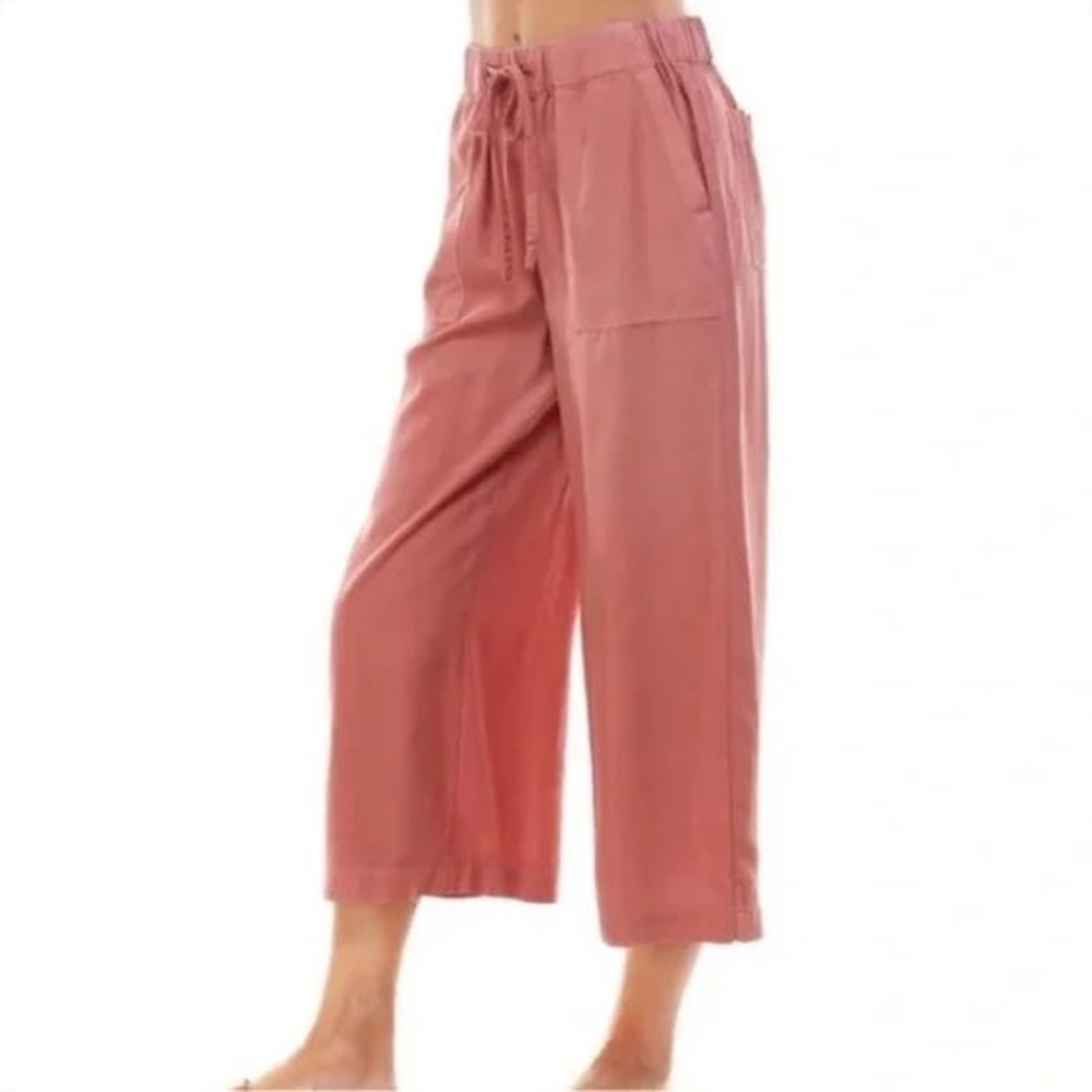 Lagenlook XXL Salmon Lyocel Wide Leg Crop Drawstring Pant Coastal Earthy Minimal